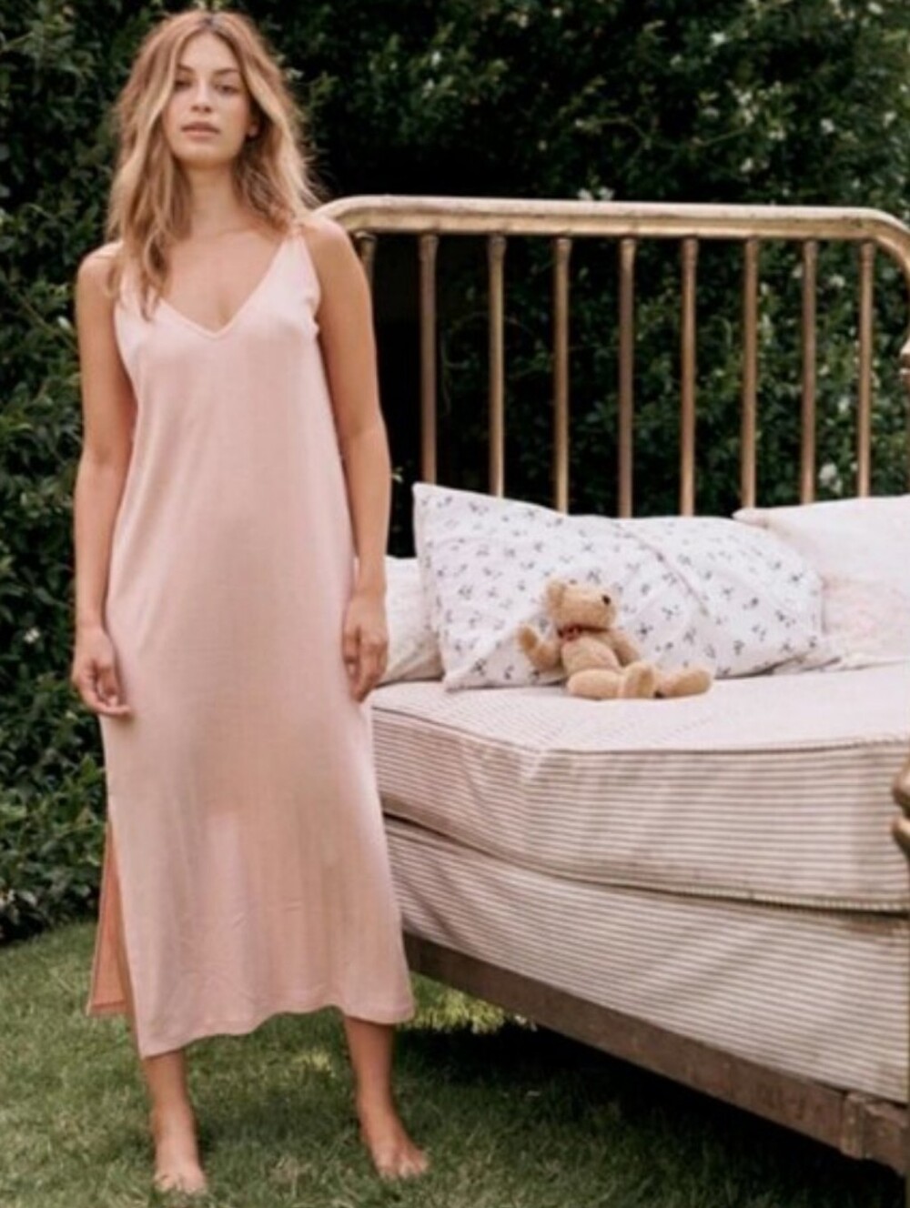 THE GREAT Pointelle Slip Dress - Rose Dust Pink Size 3 Large